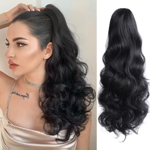 Miniatura 37 de Extensión de cola de caballo ondulada y rizada de 20 pulgadas de largo, peluca sintética de cola de caballo falsa con clip, extensiones de cabello