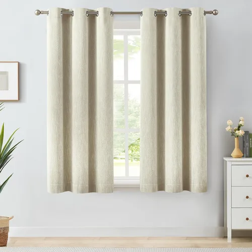 Miniatura 47 de Melodieux Elegantes cortinas opacas de algodón para oscurecer la habitación, para sala de estar, dormitorio, con aislamiento térmico, paneles