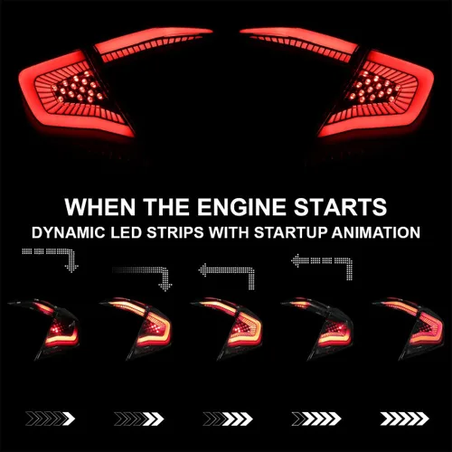 Miniatura 6 de SPEC-D TUNING Luces traseras negras con tiras LED blancas, señal de giro LED secuencial y animación de inicio compatible con Honda Civic 4 puertas