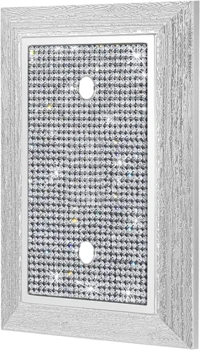 Placa de pared con diamantes de imitación plateados brillantes plateados, placa de cubierta de interruptor de luz, cubierta de enchufe de grano de