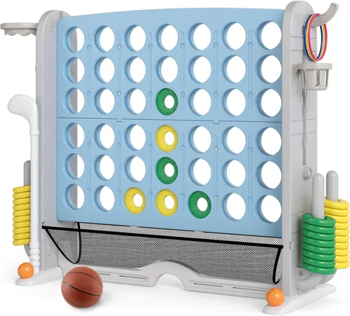 KOTEK Juego gigante de 4 en fila, altura ajustable, juego de patio jumbo de 4 en puntuación con lanzamiento de anillo, baloncesto, golf, bolsillo de
