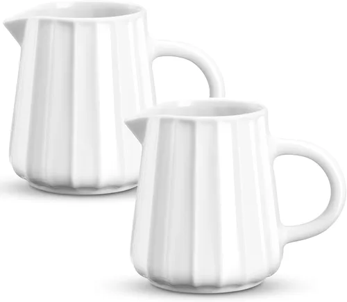 Miniatura 14 de Gurygo Juego de 2 Jarras para Crema de 8 onzas de Cerámica con Asa, Pequeño Contenedor Clásico de Leche Blanco, Jarra de Crema de Porcelana Fina
