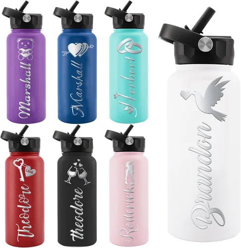 Miniatura 25 de Personalized Water Bottles, Custom Water Bottle with Birth Month Flower Personalized Text Names, Gifts for Women, Customized Engraved Stainless