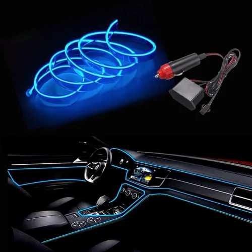 Miniatura 14 de MaxLax Tira de Iluminación LED de Neón Azul para Interior de Auto - 9.84 Pies de Cable EL de 12V Flexible con Protección de Fusible Integrada