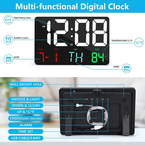 Miniatura 6 de Amgico Reloj despertador digital con repetición, temperatura, atenuación automática, calendario de pantalla grande de 11.5 pulgadas, reloj