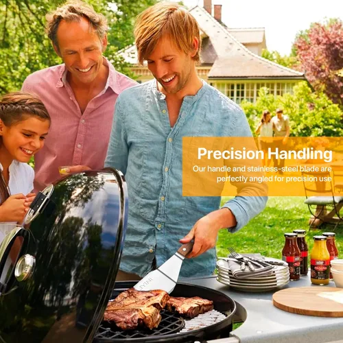 Miniatura 2 de Espátula de acero inoxidable para sartén de hierro fundido, espátula para parrilla con mango de madera, tortitas de metal resistente