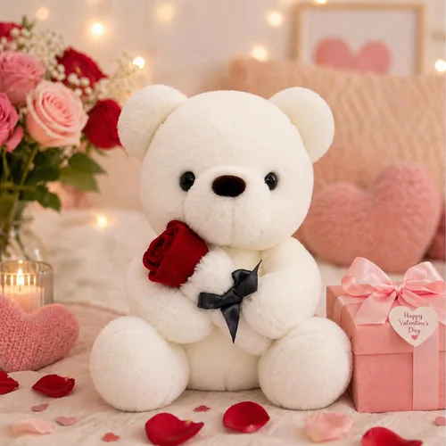Miniatura 9 de Oso de Peluche Relleno Animal de Peluche Oso de Peluche con Rosa, Lindo Oso Dulce Gran Regalo para tu Ser Querido, Novia Niños Cumpleaños, San Blanco