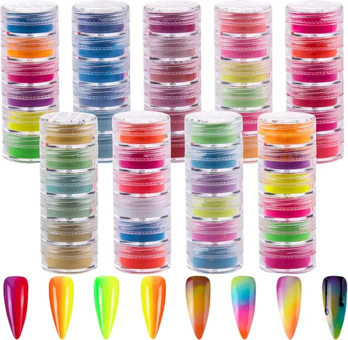Duufin Polvo de uñas de pigmento de 54 colores, polvo luminoso iridiscente, brillo perlado, polvo de uñas de alto brillo, pigmento de uñas para arte
