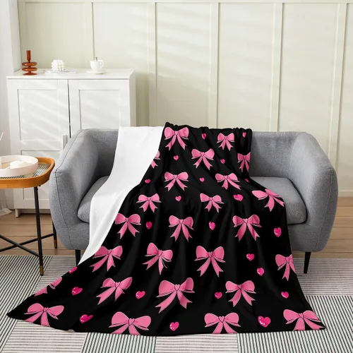 Miniatura 9 de Erosebridal Manta de franela con nudo de lazo para niñas, 40 x 50 pulgadas, diseño de rayas de diamante, para sofá cama y cama de vellón para niños