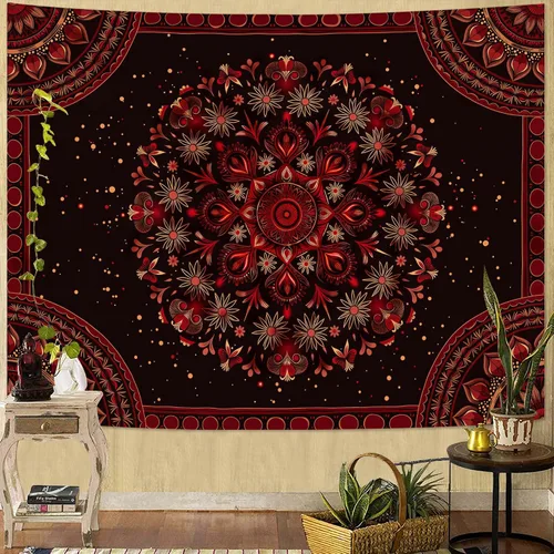 Miniatura 10 de Accnicc Tapiz bohemio con mandala floral para dormitorio, tapiz de pared con flores bohemias, pequeño, acuarela, azul, blanco, hippie, indio