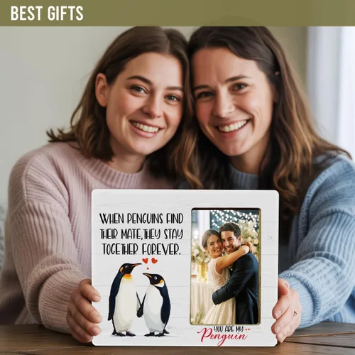 Miniatura 3 de Marco de Fotos de Regalos de Pingüino para Parejas Recién Casados Novios, Marco de Fotos de Regalos para Parejas para Aniversario y Compromiso