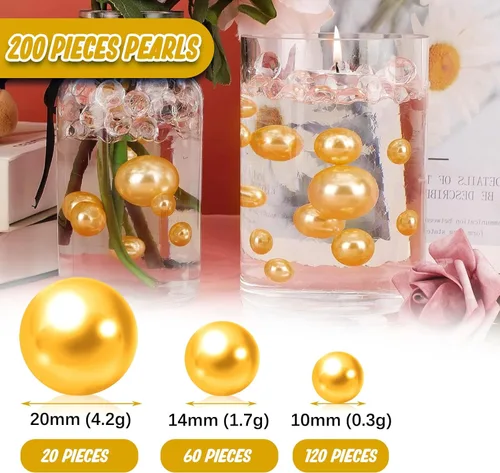 Miniatura 2 de 200 piezas de relleno de jarrón dorado amarillo, cuentas de relleno de jarrón dorado amarillo para centros de mesa, cuentas falsas de perlas