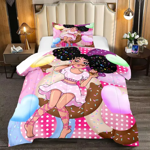 Miniatura 26 de Juego de edredón de 3 piezas con 2 fundas de almohada, tamaño Queen, diseño africano de DJ Girl de microfibra suave, regalo para mujeres y niñas