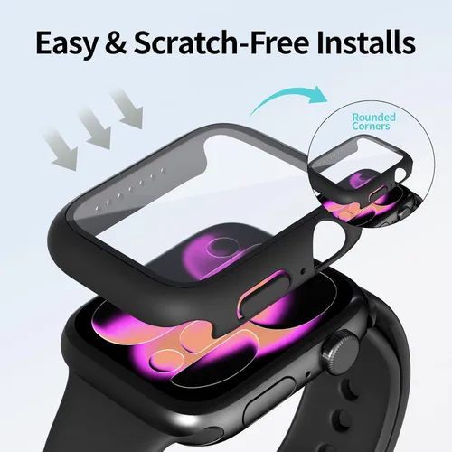 Miniatura 8 de Paquete de 2 fundas de vidrio templado compatibles con Apple Watch, protector de pantalla de policarbonato duro, protección general ligera contra