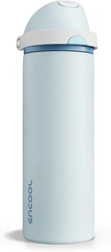 Miniatura 79 de ENCOOL Botella de agua aislada con popote, botella de agua de acero inoxidable con tapa de botón, a prueba de fugas y sin BPA, mantiene el frío Atún