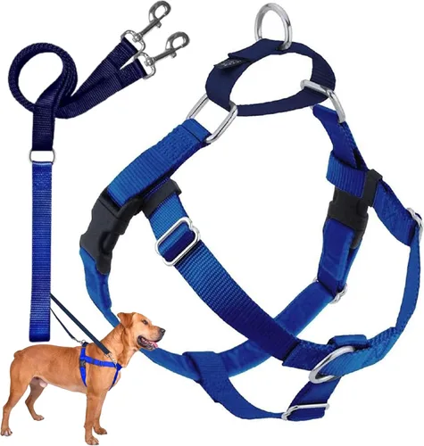 2 Hounds Design - Arnés para perro (libertad sin tirar), control ajustable, suave y cómodo para pasear perros fácilmente, para perros pequeños, Azul