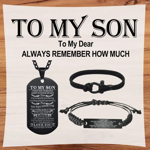 Miniatura 6 de Butishop Pulsera náutica personalizada con texto en inglés To My Son, collar con etiqueta de perro que nunca perderás tu hijo, pulseras inspiradoras