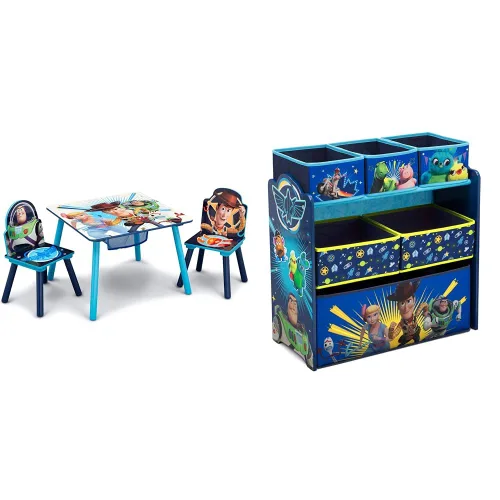 Delta Children Juego de mesa y silla para niños con almacenamiento (2 sillas incluidas), ideal para artes y manualidades, merienda y Disney/Pixar