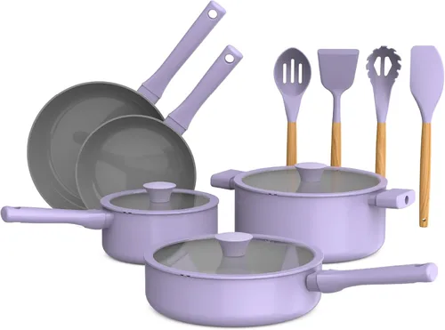 So Yummy by bella - Juego de utensilios de cocina de 12 piezas con revestimiento antiadherente de cerámica EverGood™ y utensilios de silicona y