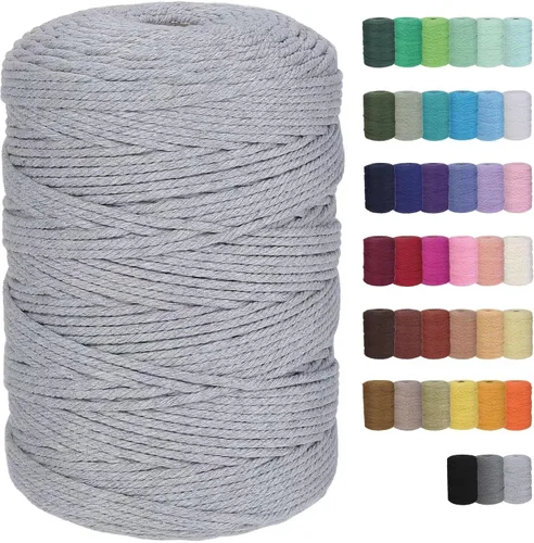 Miniatura 40 de Cuerda de macramé de algodón de 3 mm x 109 yardas, suministros de macramé de color natural, cuerda de algodón suave para colgar plantas, colgante