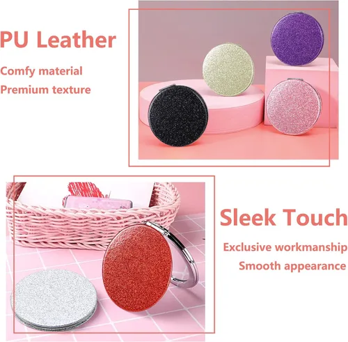Miniatura 6 de Acedada Espejo compacto, espejo de bolsillo, espejo pequeño para bolso, espejo portátil de maquillaje de viaje, espejo plegable de mano de doble Rosa