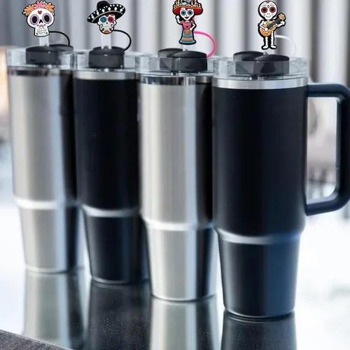 Miniatura 5 de 4 fundas de silicona para popotes Stanley Cup – Diseño de calavera mexicana, 0.394 in, a prueba de polvo, reutilizables Cráneo