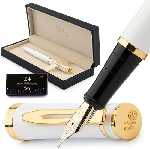 Miniatura 57 de Conjunto de pluma estilográfica Wordsworth & Black, plumín extra fino dorado de 18 quilates, incluye 24 cartuchos de tinta, convertidor de repuesto