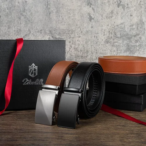 Miniatura 6 de Zitahli Cinturón de trinquete para hombre, 2 paquetes de cinturones de cuero para hombre, para regalo, vestido e informal, recortado para adaptarse