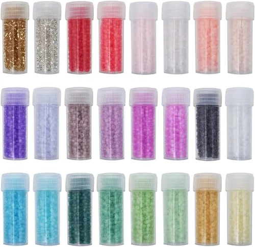 Miniatura 8 de INSPIRELLE Tamaño casi uniforme 80 gramos 12/0 (2 mm) cuentas de semilla redondas de vidrio para hacer joyería artesanal, 16 colores opacos AB
