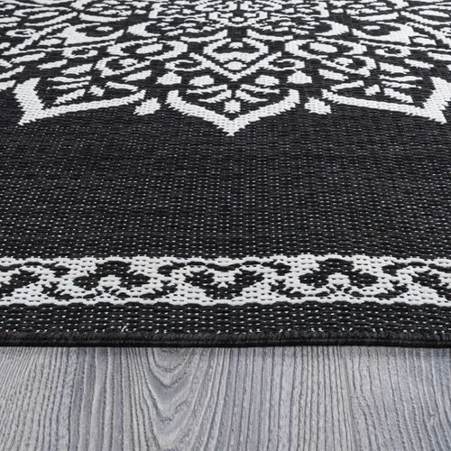 Miniatura 8 de CAMILSON Alfombra para Exteriores, 8x10 Medallón Negro Blanco Alfombras de Área Modernas para Patios Interiores y Exteriores, Alfombras de Cocina