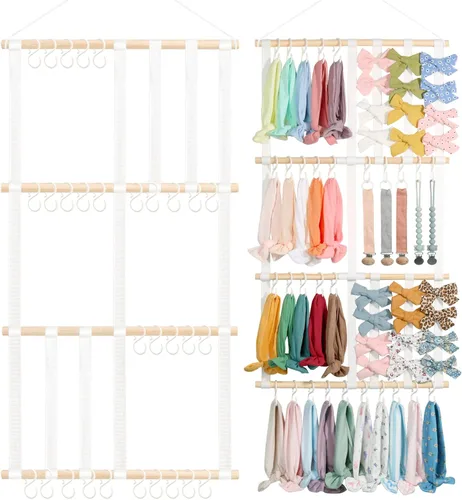 Miniatura 16 de POVETIRE Organizador de lazos para el pelo con soporte para diadema para niñas, organizador de almacenamiento para diademas y accesorios para bebé