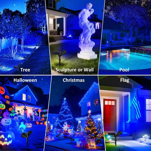 Miniatura 6 de T-SUNUS - Luces solares azules para exteriores de Navidad, 2 modos de focos de jardín impermeables IP65, encendido/apagado automático, foco