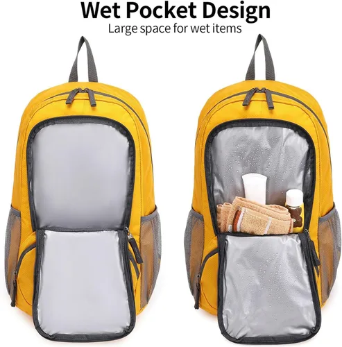 Miniatura 6 de FENGDONG mochila ligera plegable impermeable de 35L, mochila de senderismo pequeña para viajes, para hombres y mujeres A10-amarillo