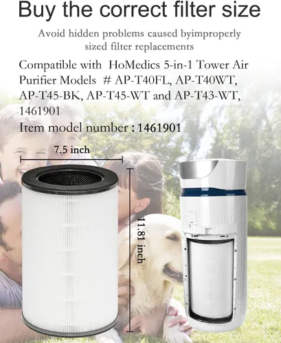 Miniatura 2 de Paquete de 2 filtros AP-T45 AP-40FT de repuesto, filtro HEPA verdadero compatible con Homedics Total Clean 5 en 1 purificador de aire AP-T40FL
