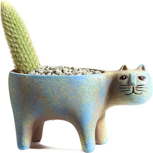 Miniatura 10 de DIYOMR Macetero de animales para suculentas, macetas de cerámica para gatos, contenedores de cactus o plantas para decoración del hogar, oficina