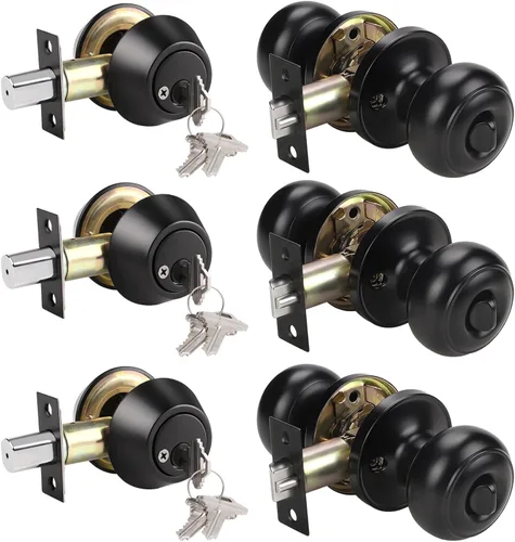 Miniatura 20 de KNOBWELL Juego de perilla de puerta y cerrojo de doble cilindro con llave, juego de cerradura de puerta exterior con cerrojo de seguridad, juego