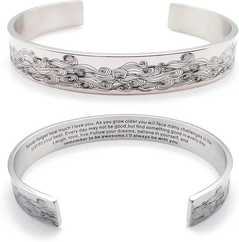 Miniatura 323 de Pulseras inspiradoras para mujer, joyería de acero inoxidable, con refranes, pulsera motivacional con mensaje oculto, pulseras grabadas para mejor