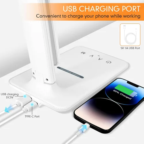 Miniatura 5 de Lámpara de escritorio LED White Crown con cargador inalámbrico de 15W y puerto USB, lámpara de mesa regulable con 5 modos de iluminación, control
