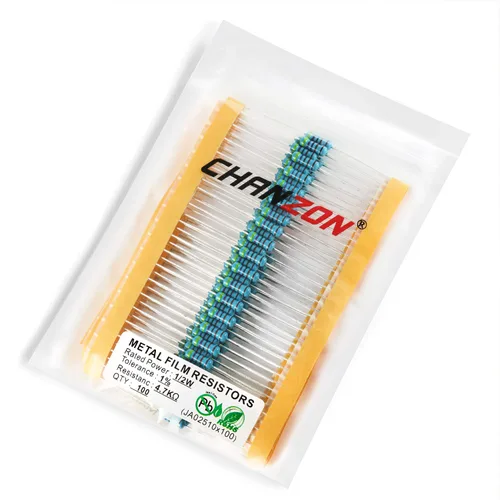 Miniatura 67 de Chanzon - 100 resistencias de película metálica 1/2 W (0.5 W) 10 Ω ohmios ±1% de tolerancia 10R MF, resistencias de agujero pasante con limitación