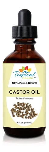 Tropical Holistic Aceite de ricino orgánico puro de 4 onzas (grande), aceite de ricino prensado en frío totalmente natural sin hexano para el