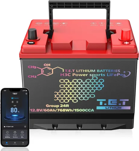 Miniatura 12 de TET - Baterías de arranque y parada para coche BCI Group 24, batería automotriz sin mantenimiento, 12.8 V, 60 Ah, 768 Wh 1500 CCA