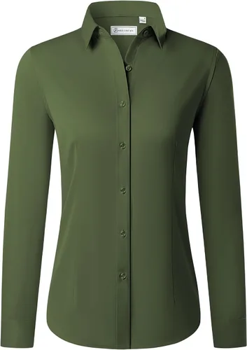 Miniatura 10 de Siliteelon - Camisas con botones para mujer de manga larga, camisas de vestir sin arrugas, con cuello, para oficina, blusas sólidas, tops