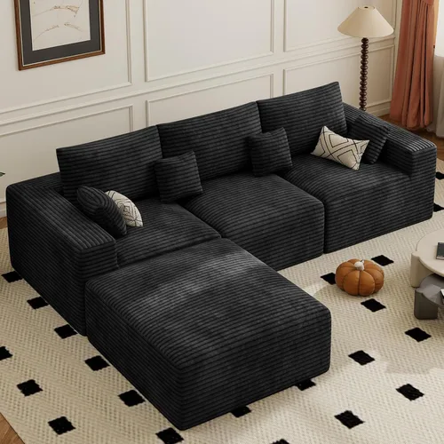 Miniatura 31 de Sofá cama seccional modular de 113", sofás de nube convertibles para sala de estar con otomana, juego de sofá cama de pana sin estructura de 6 Gris