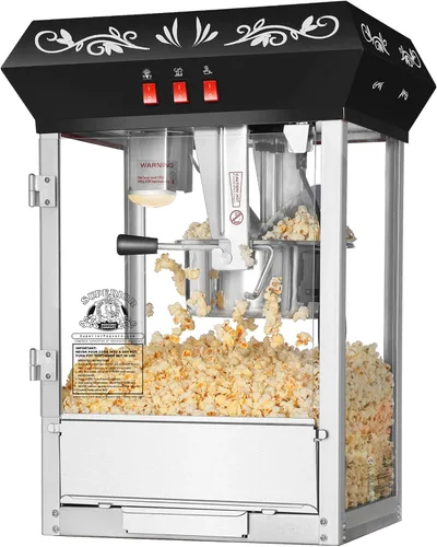 Máquina de palomitas de maíz para encimera, estilo antiguo, hervidor de agua de 8 onzas, cajón de viejas sirvientas, bandeja de calentamiento y