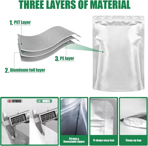 Miniatura 3 de 120 bolsas de Mylar para almacenamiento de alimentos con absorbentes de oxígeno de 120 x 300 cc, bolsas de Mylar de 9 mil, 1 galón, 1 cuarto
