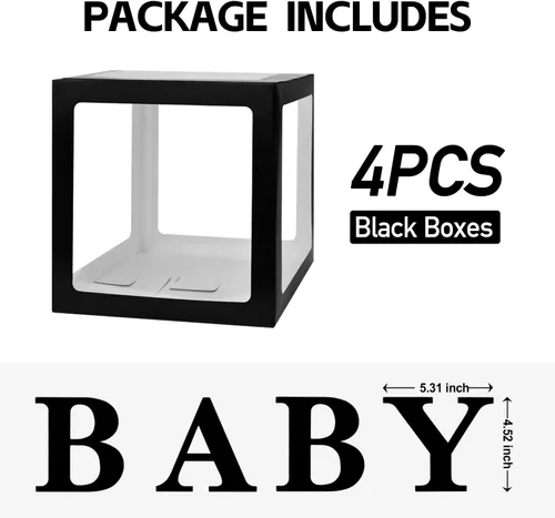 Miniatura 2 de Cajas de bebé con 4 letras para baby shower, caja de globos transparentes color negro, bloques de decoración de revelación de género y fiesta