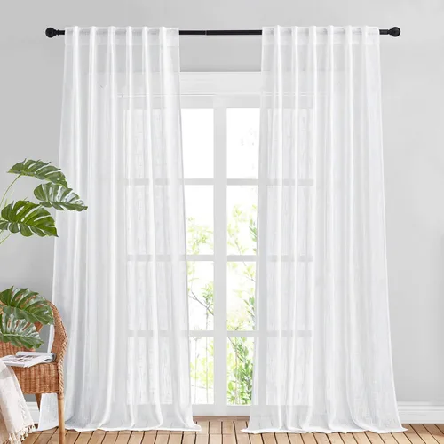Miniatura 53 de NICETOWN Cortinas de lino semitraslúcidas para dormitorio, bolsillos para barra y pestaña trasera, tratamientos de ventana transparentes de lino
