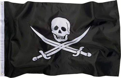 Bandera pirata de 3 x 5 pies – Jolly Roger de nailon para exteriores (Calico Jack) con bordado de doble cara, diseño de calavera y espadas cruzadas,