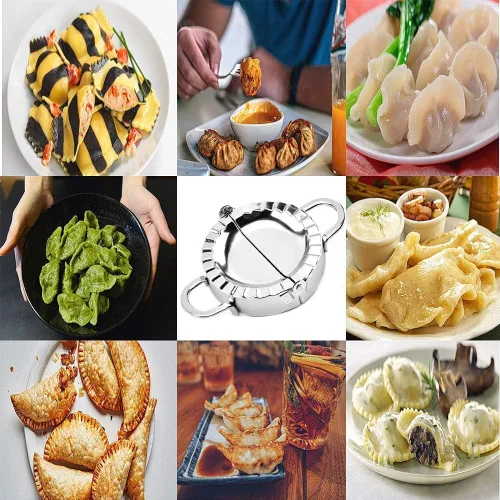 Miniatura 4 de AUAM - Prensa para hacer ravioles de acero inoxidable, paquete de 2 moldes Pierogi - Molde Wonton, herramienta fácil para envolver albóndigas