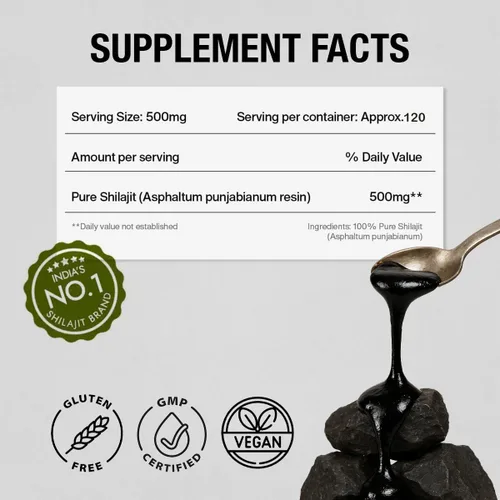 Miniatura 6 de Kapiva Resina de Shilajit 100% Auténtica del Himalaya (30gmx2), Alta Potencia para Hombres y Mujeres Más de 80 Minerales Traza, Hasta 70% de Ácido
